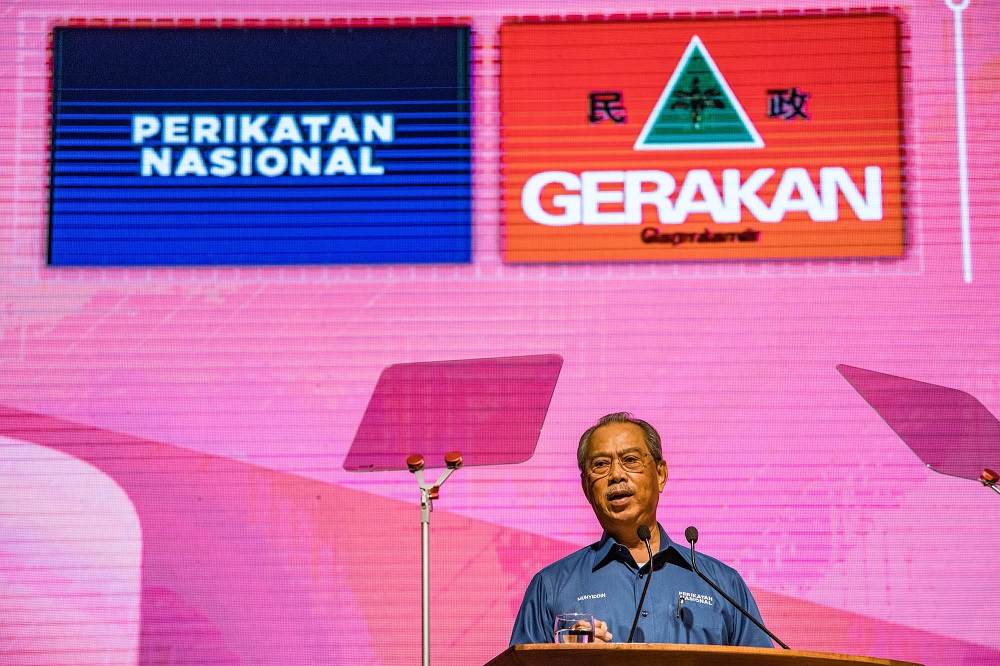 Perikatan Nasional chairman Tan Sri Muhyiddin Yassin speaks at Gerakanu00e2u20acu2122s 50th National Delegates Conference in Kuala Lumpur December 4, 2021. u00e2u20acu2022 Picture by Firdaus Latif