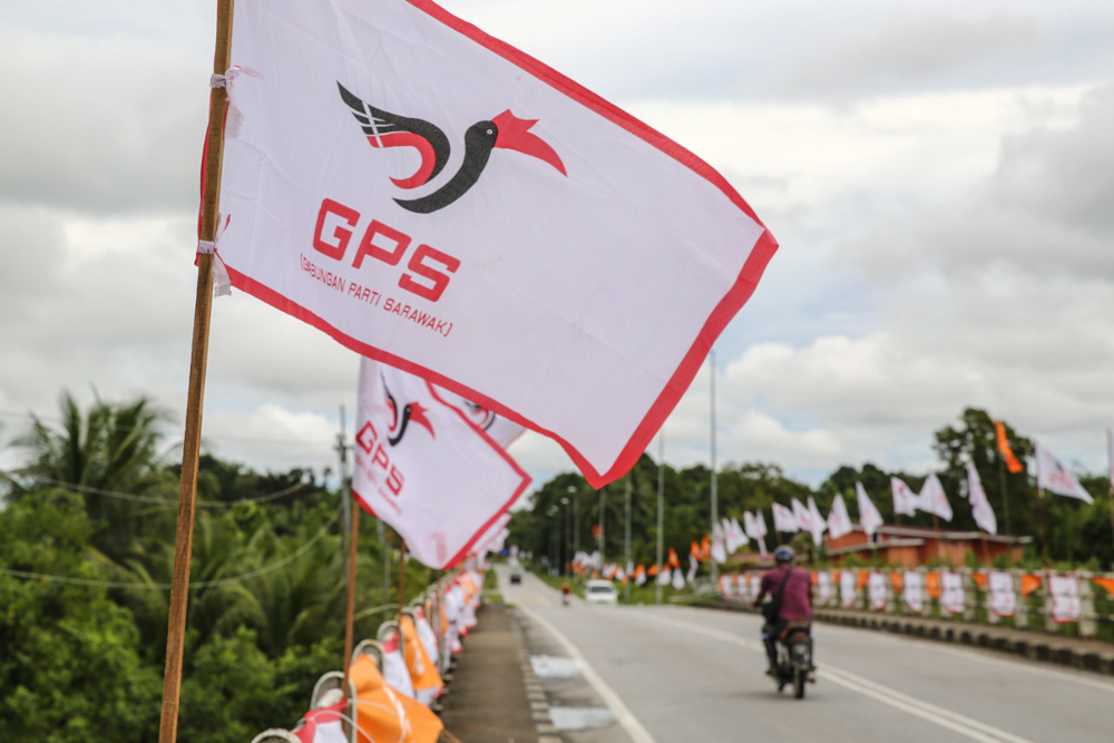 Party flags are pictured at Kota Samarahan ahead of the 12th Sarawak state election December 10, 2021. u00e2u20acu201d Picture by Yusof Mat Isa