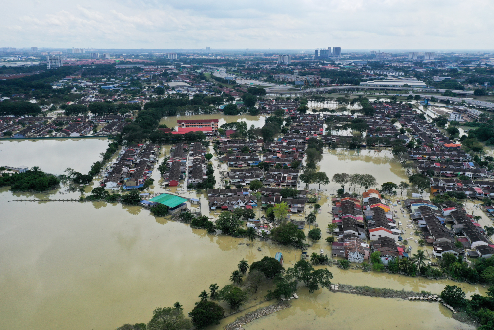 Aerial view shows the flooded neighbourhood of Taman Sri Muda in Shah Alam, which is one of the worst hit areas in Selangor state, Malaysia, December 21, 2021. u00e2u20acu201d Reuters pic 