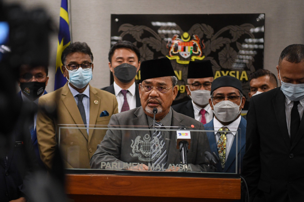 BBC chairman Datuk Seri Tajuddin Abdul Rahman speaking at a media conference in Parliament, December 14, 2021. u00e2u20acu201d Bernama pic 