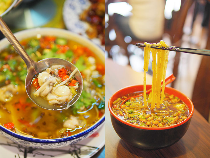 适合不太能吃辣食客的水煮田鸡，以及单独用餐食客的麻辣面。-Hari Anggara摄-