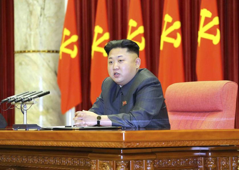 North Korean leader Kim Jong Un attends a ceremony of awarding party and state commendations to the exemplary officials, captains and fishermen in fisheries of the Korean People's Army (KPA) at the conference hall of the Central Committee of the Workers' 